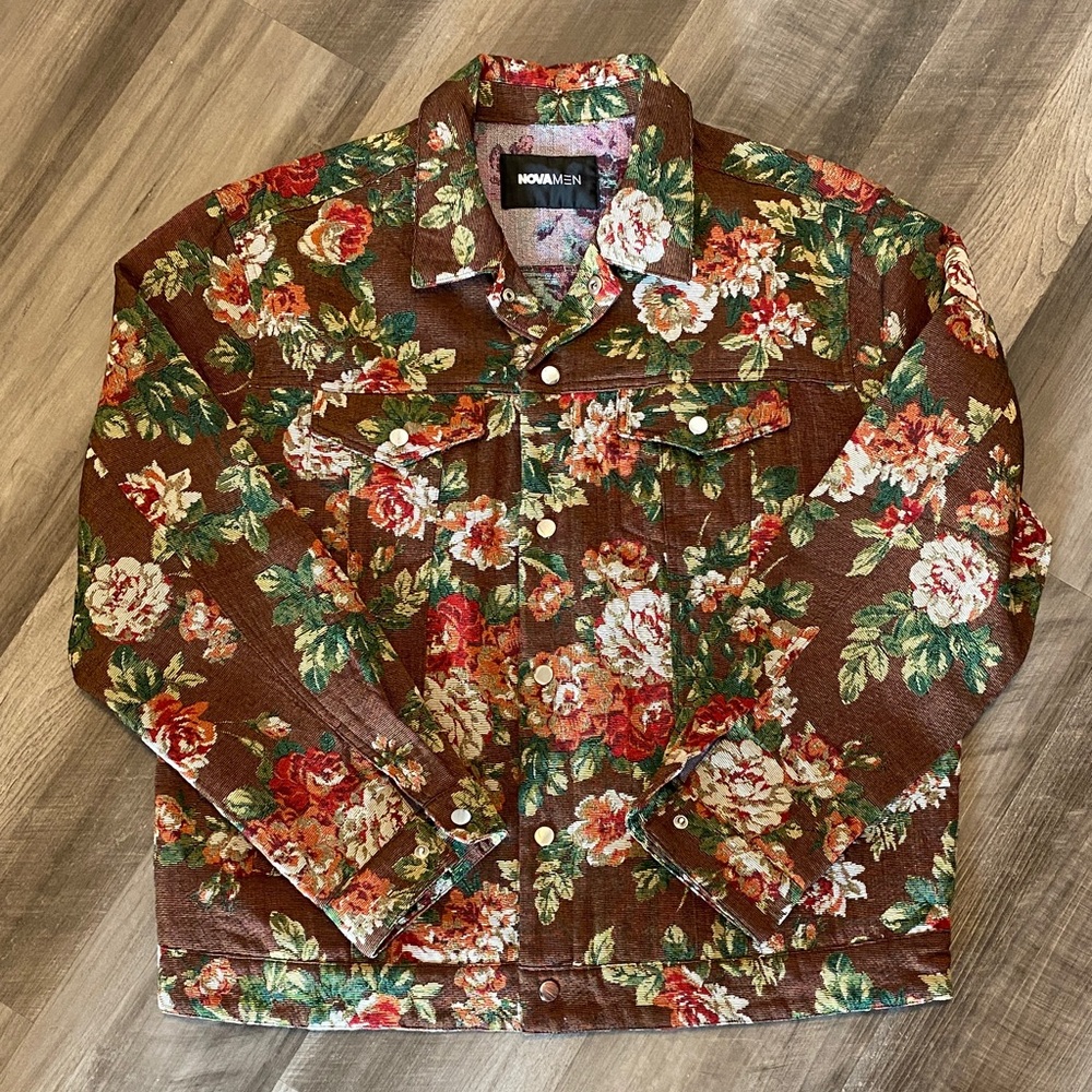 Men’s Brown Floral Trucker Jacket XL by Fashion Nova